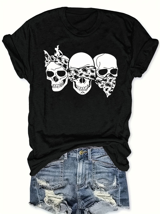 Summer Loving Clothing - Happy Cartoon Skull T-Shirt, Loose Fit,
