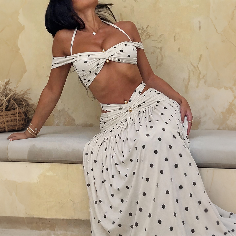 Women Polka Chic Vacation 2 Pi - Summer Clothing Vacation ulasan dan harga