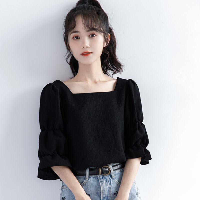 Pleated Short Sleeve Solid Kor - Summer Youth Clothing ulasan dan harga