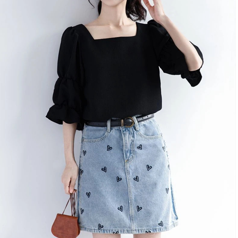 Pleated Short Sleeve Solid Kor - Summer Youth Clothing ulasan dan harga