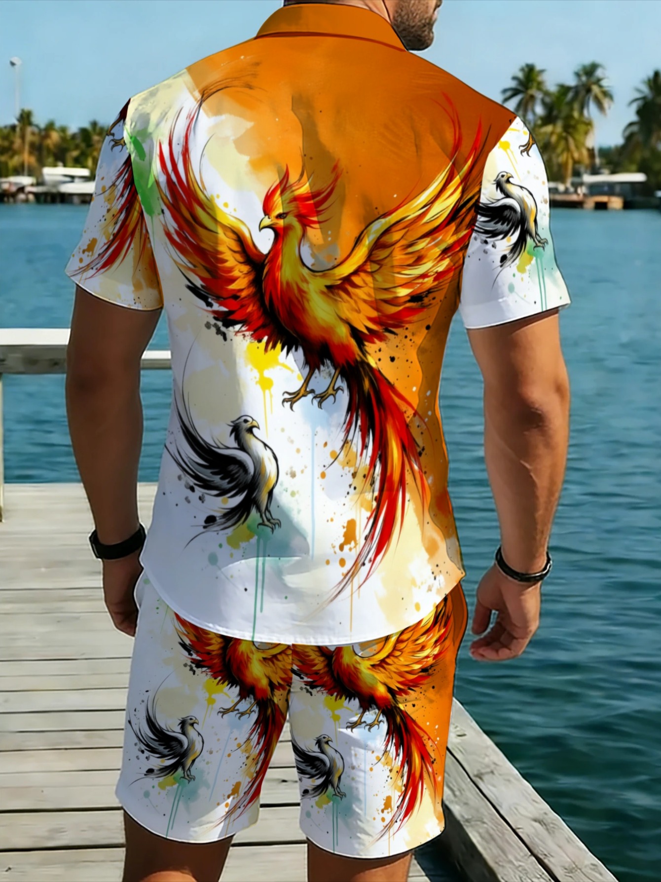 Oriental Phoenix Pattern Men S - Summer Clothing Vacation ulasan dan harga