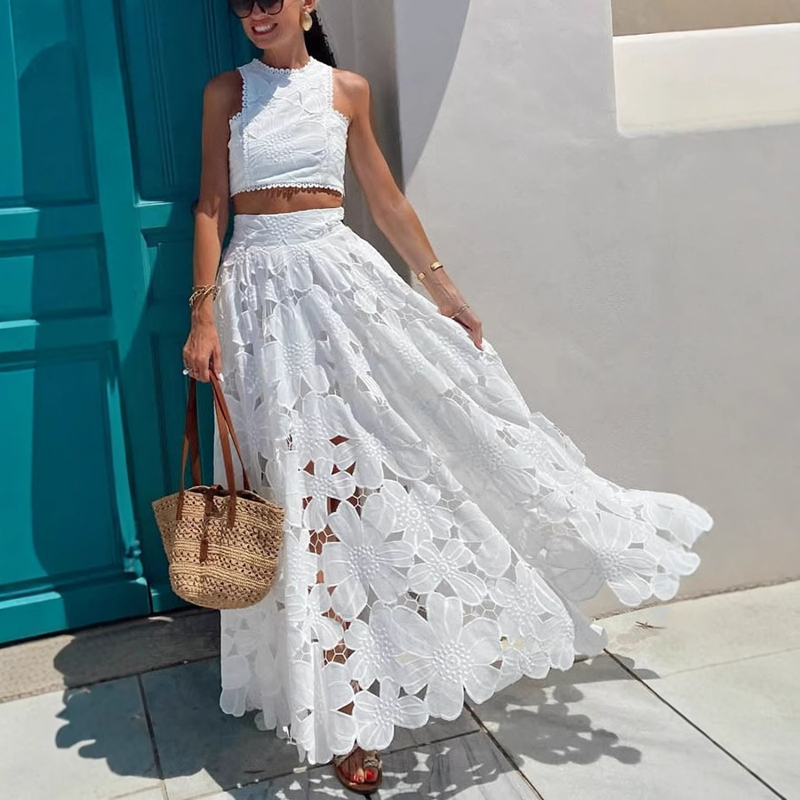 Women's White Floral Lace Embr - Summer Clothing Vacation ulasan dan harga